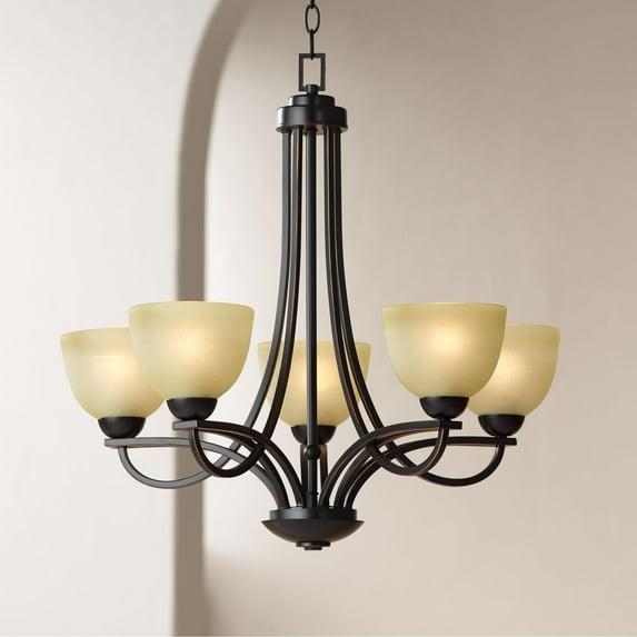 Franklin Iron Works Italian Bronze Pendant Chandelier Lighting Fixture 26" Wide Modern Antique Amber Glass 5-Light for Dining Room Kitchen Island Home