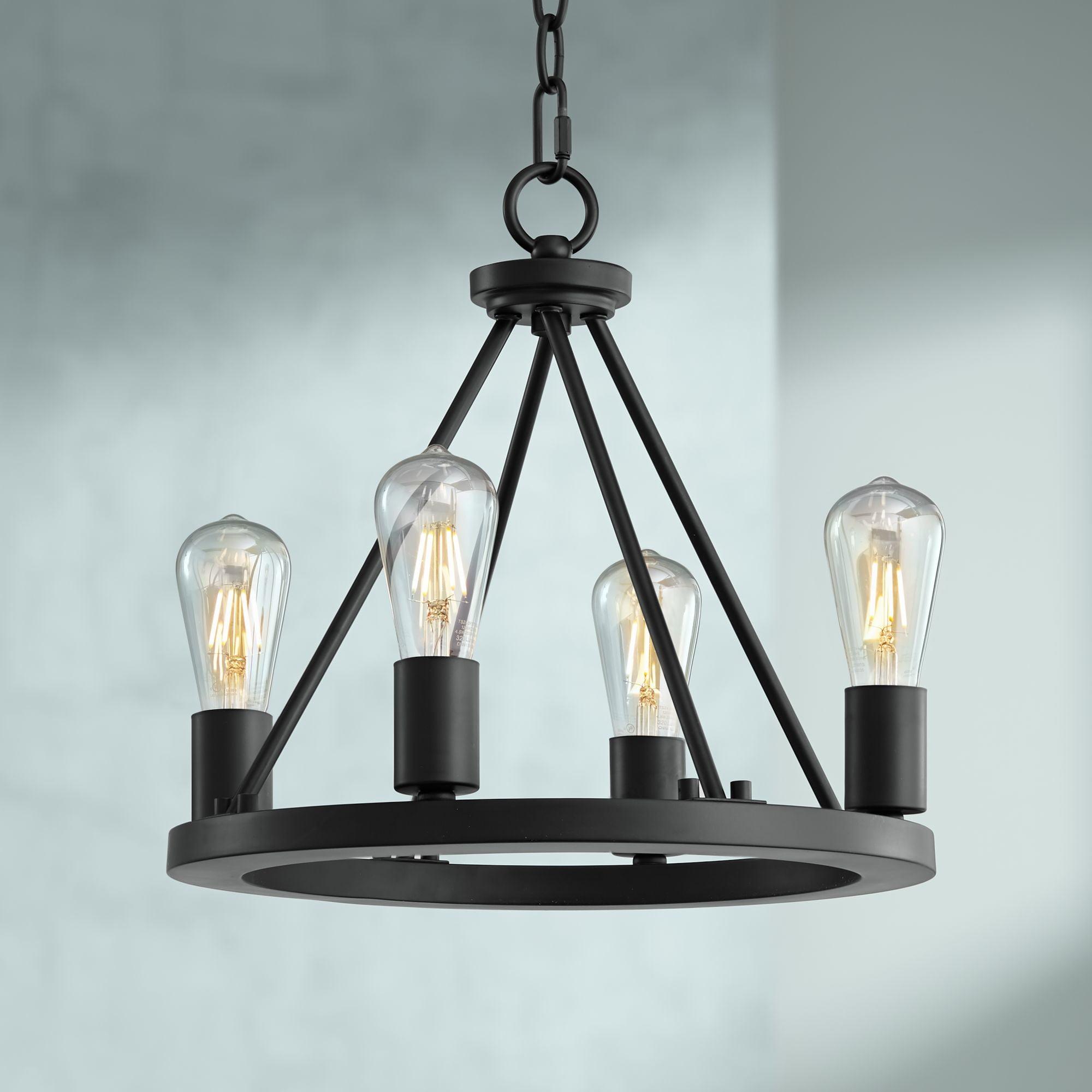 Lacey 17" Black Iron Rustic Farmhouse 4-Light LED Chandelier