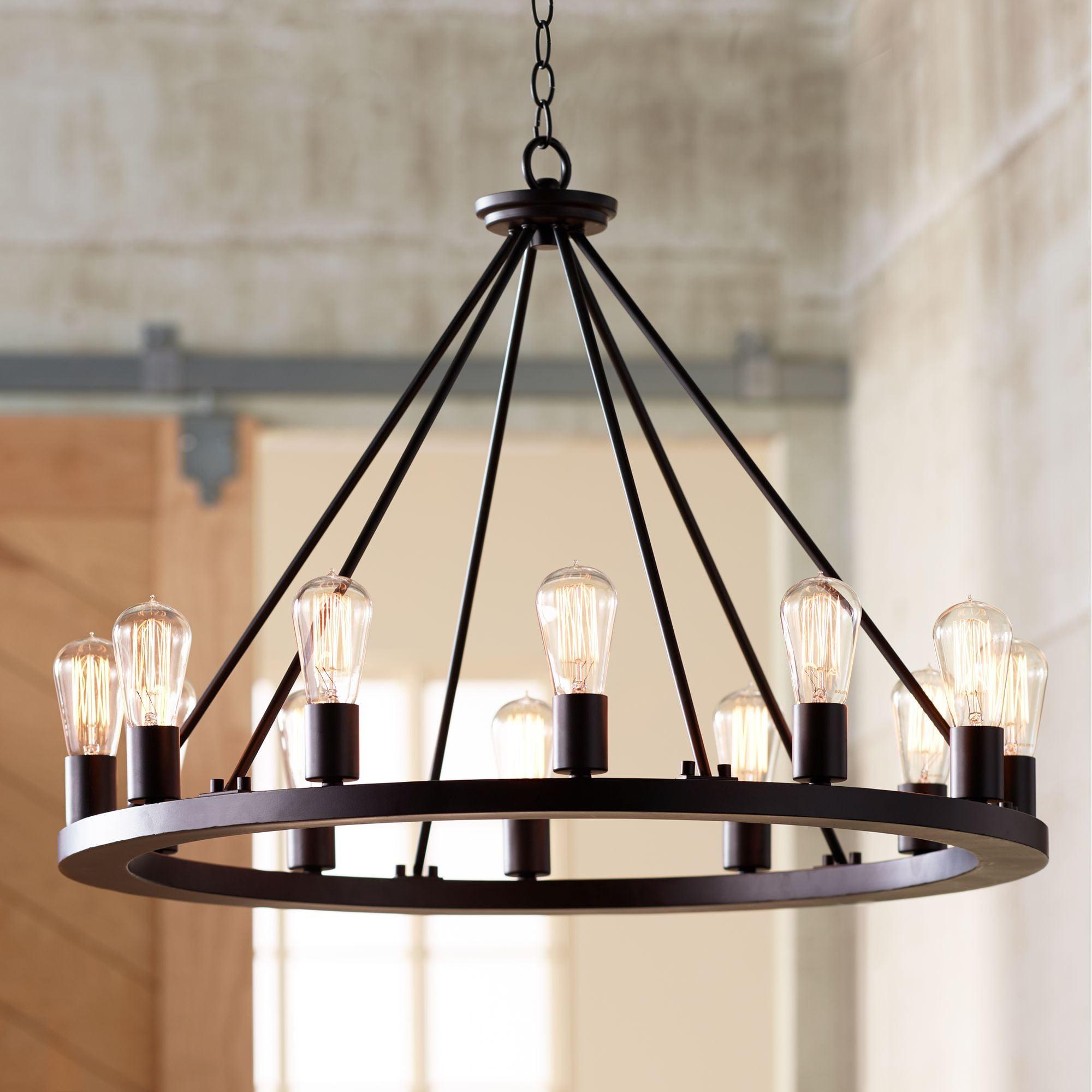 Lacey 32" Black Industrial Wagon Wheel 12-Light Chandelier