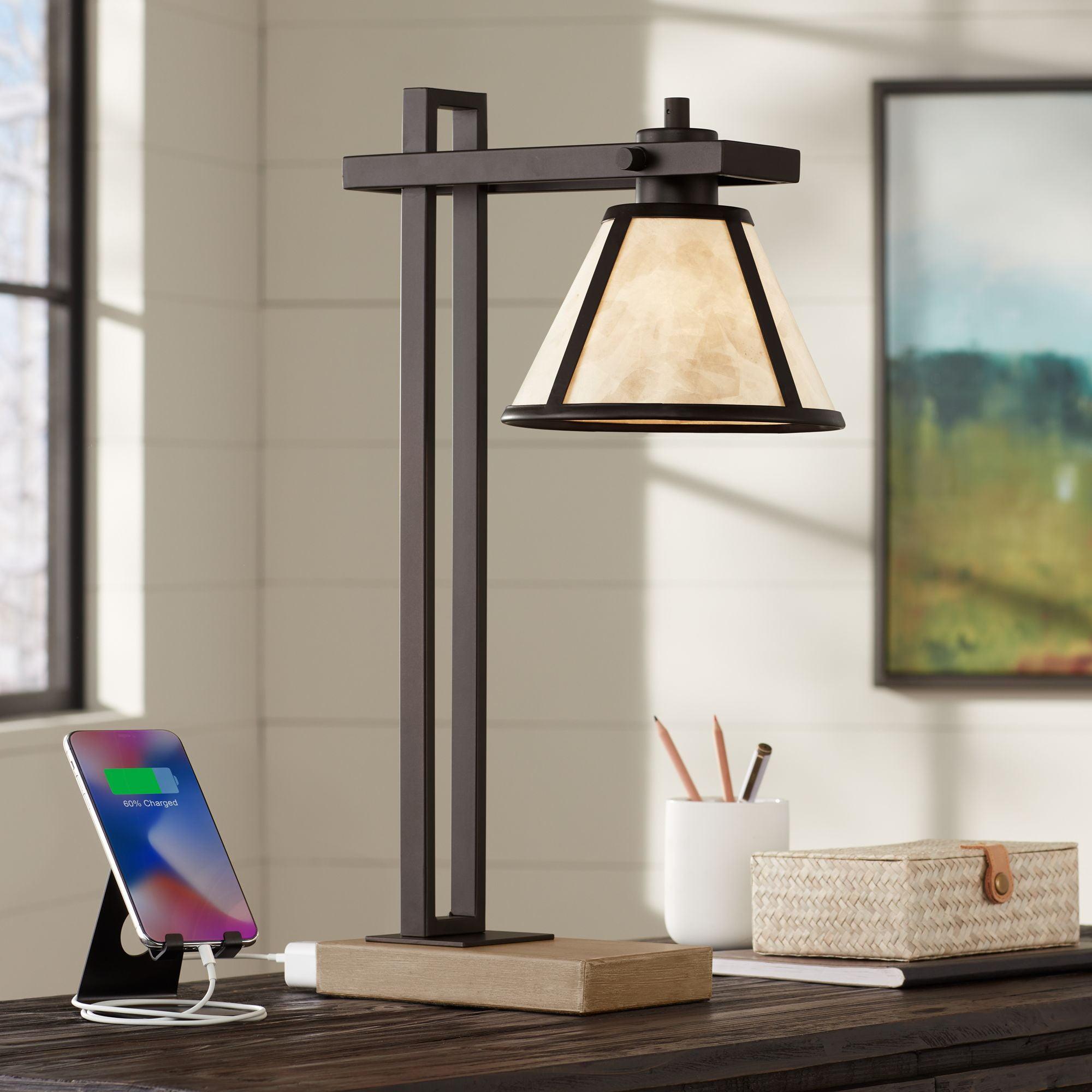 Franklin Iron Works Maricopa Rustic Farmhouse Desk Lamp 21 1/4" High Bronze Metal with USB and AC Power Outlet Mica Shade for Bedroom Living Room Home