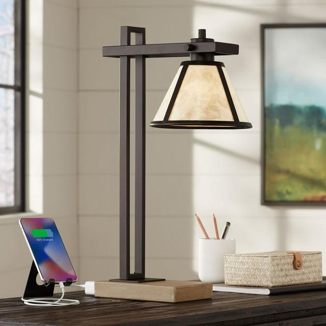Franklin Iron Works Maricopa Rustic Farmhouse Desk Lamp 21 1/4" High Bronze Metal with USB and AC Power Outlet Mica Shade for Bedroom Living Room Home