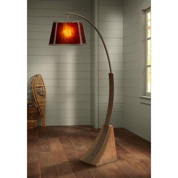 Franklin Iron Works Mission Arc Floor Lamp with USB Charging Port 66 1/2" Tall Dark Rust Amber Mica Shade for Living Room Reading