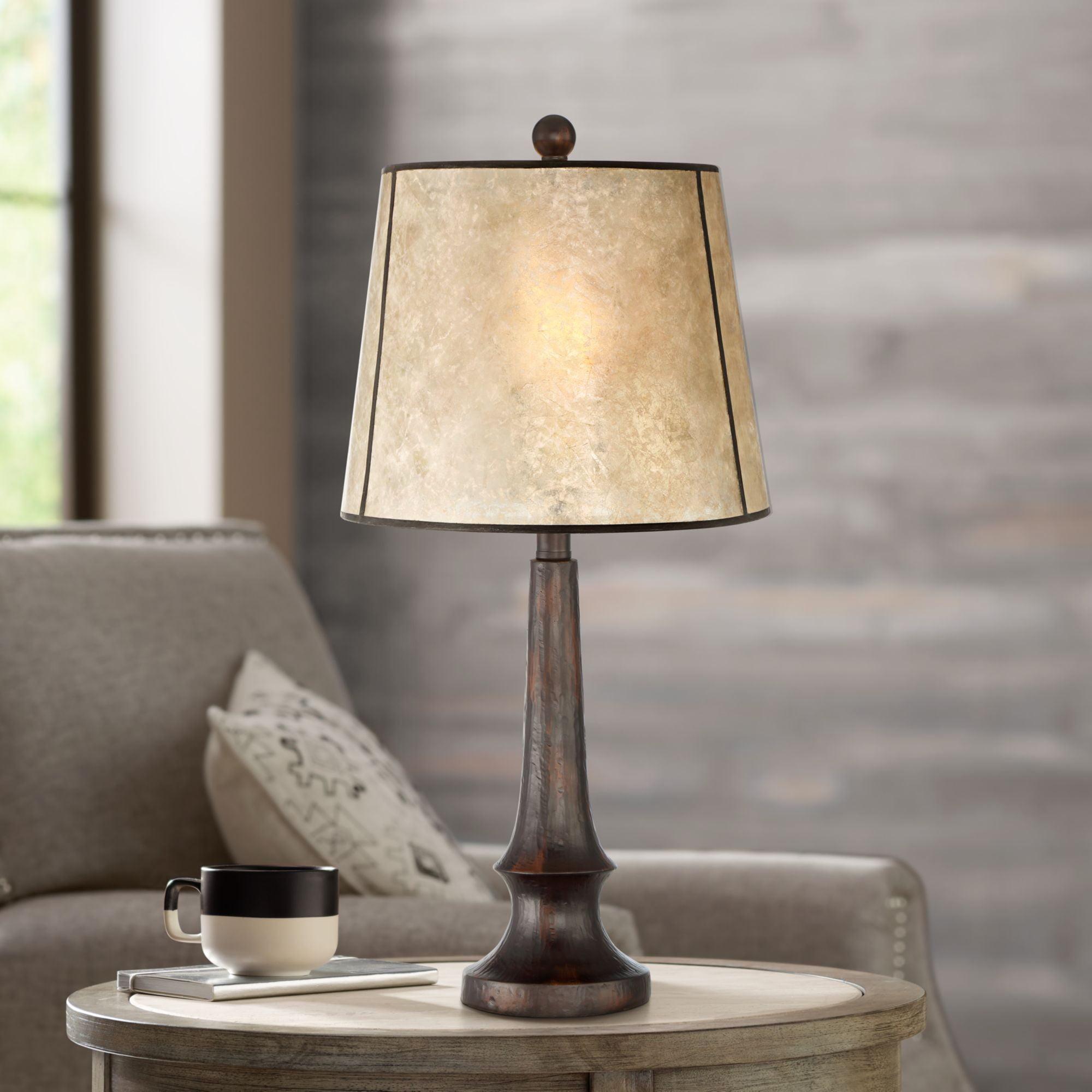 Naomi Aged Bronze Industrial Rustic Table Lamp with Mica Shade