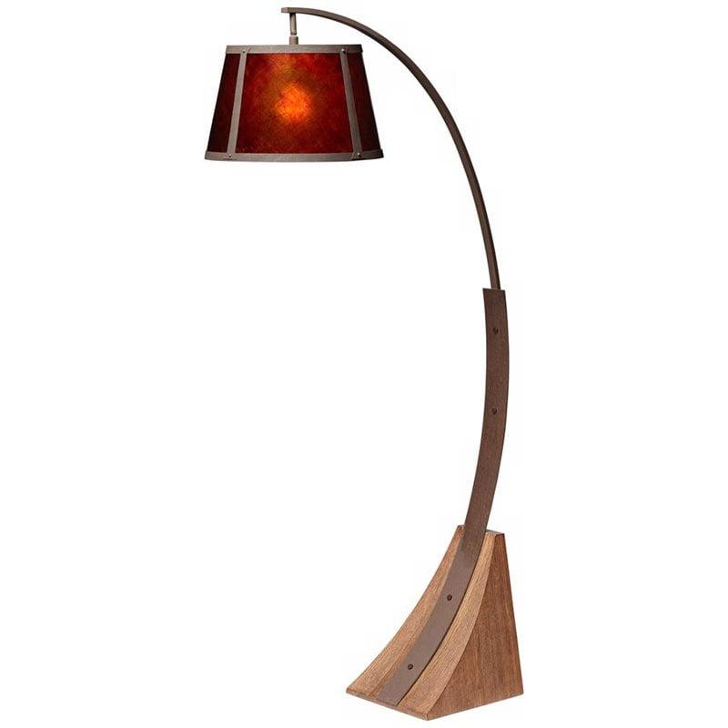 Franklin Iron Works Oak River Rustic Mission Arc Floor Lamp 66 1/2" Tall Dark Rust Wood Amber Mica Drum Shade for Living Room Reading Bedroom Office