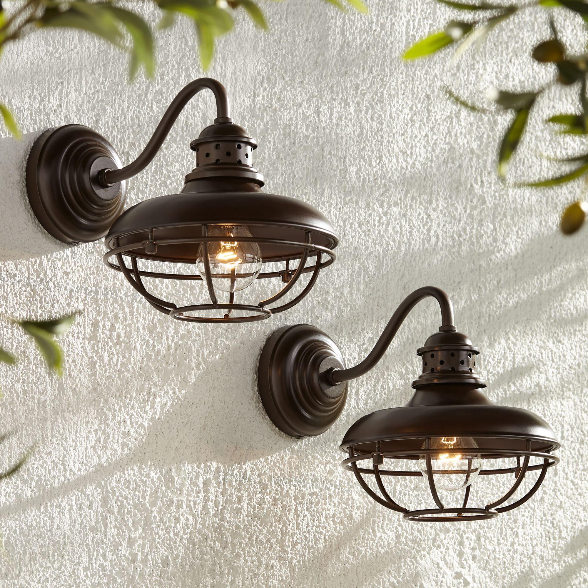 Franklin Park Bronze 9" Industrial Outdoor Wall Lights Set of 2