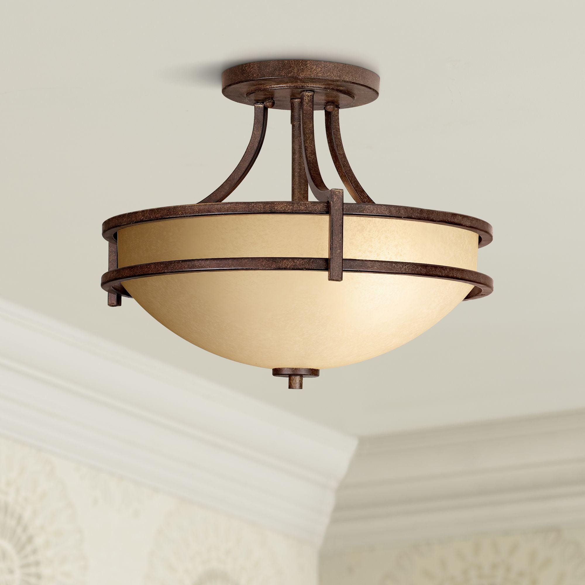 Rustic Bronze and Glass Farmhouse Ceiling Light