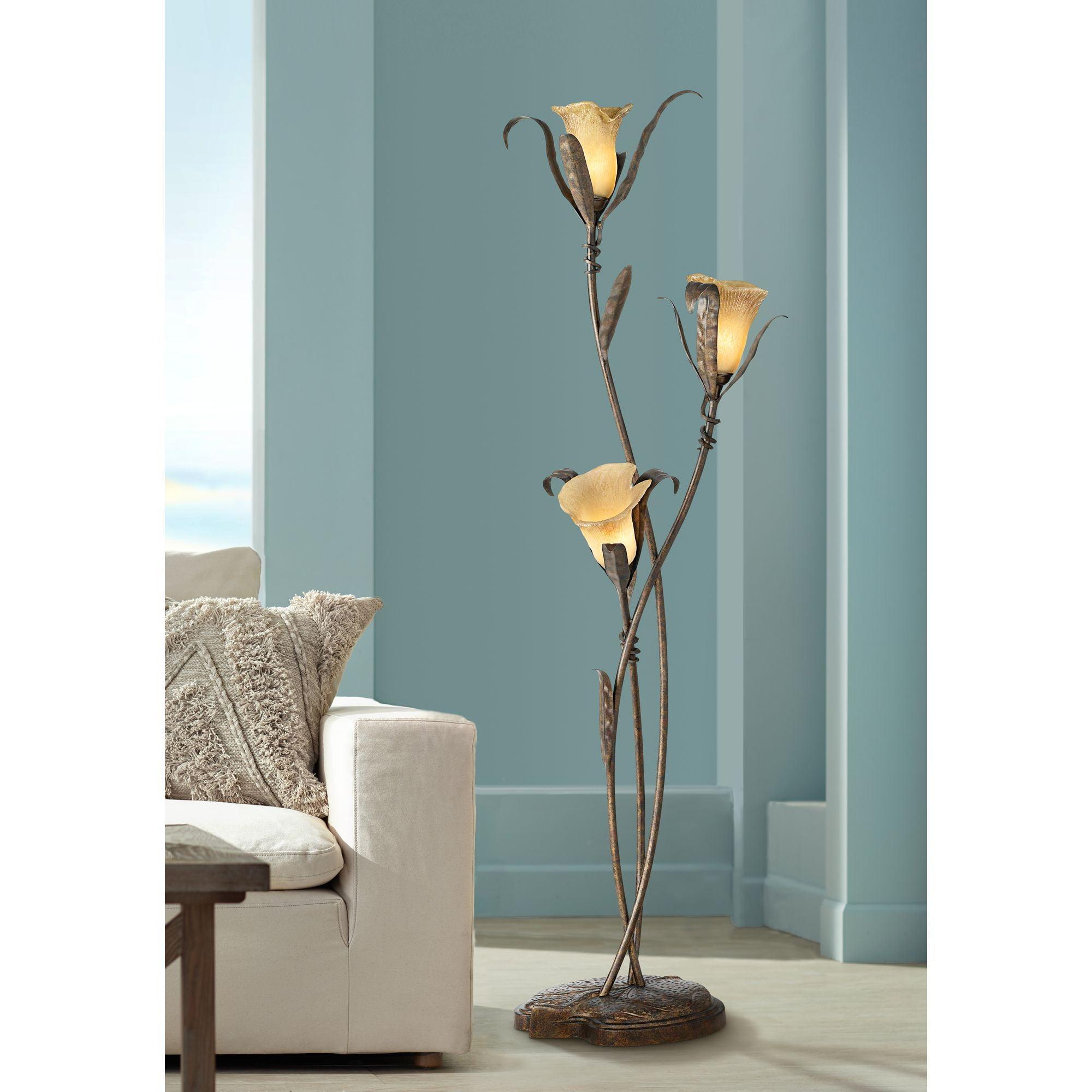 Bronze Gold Intertwined Lily 70" Torchiere Floor Lamp