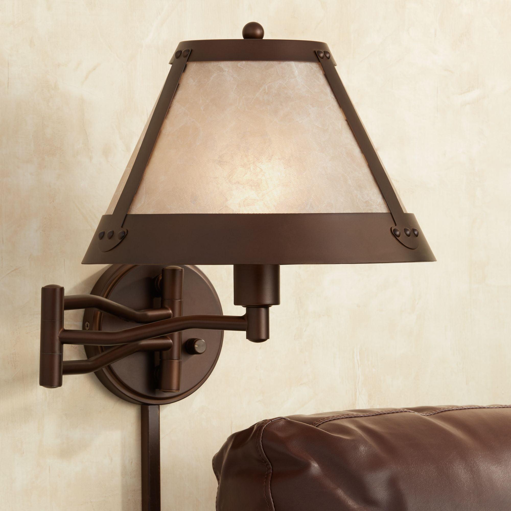 Industrial Bronze 14'' Swing Arm Wall Lamp with Natural Mica Shade