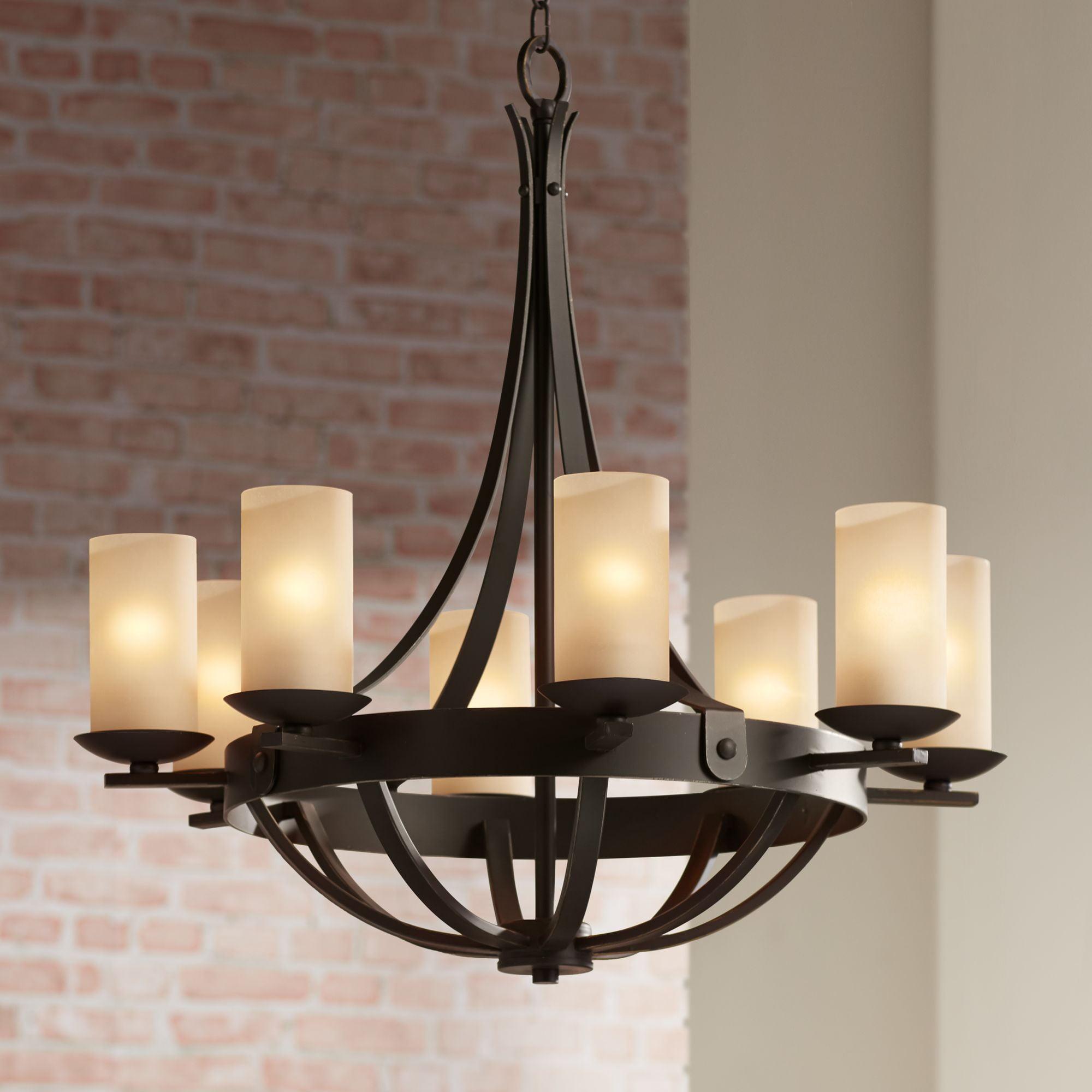 Industrial Bronze 8-Light Chandelier with Scavo Glass Shades