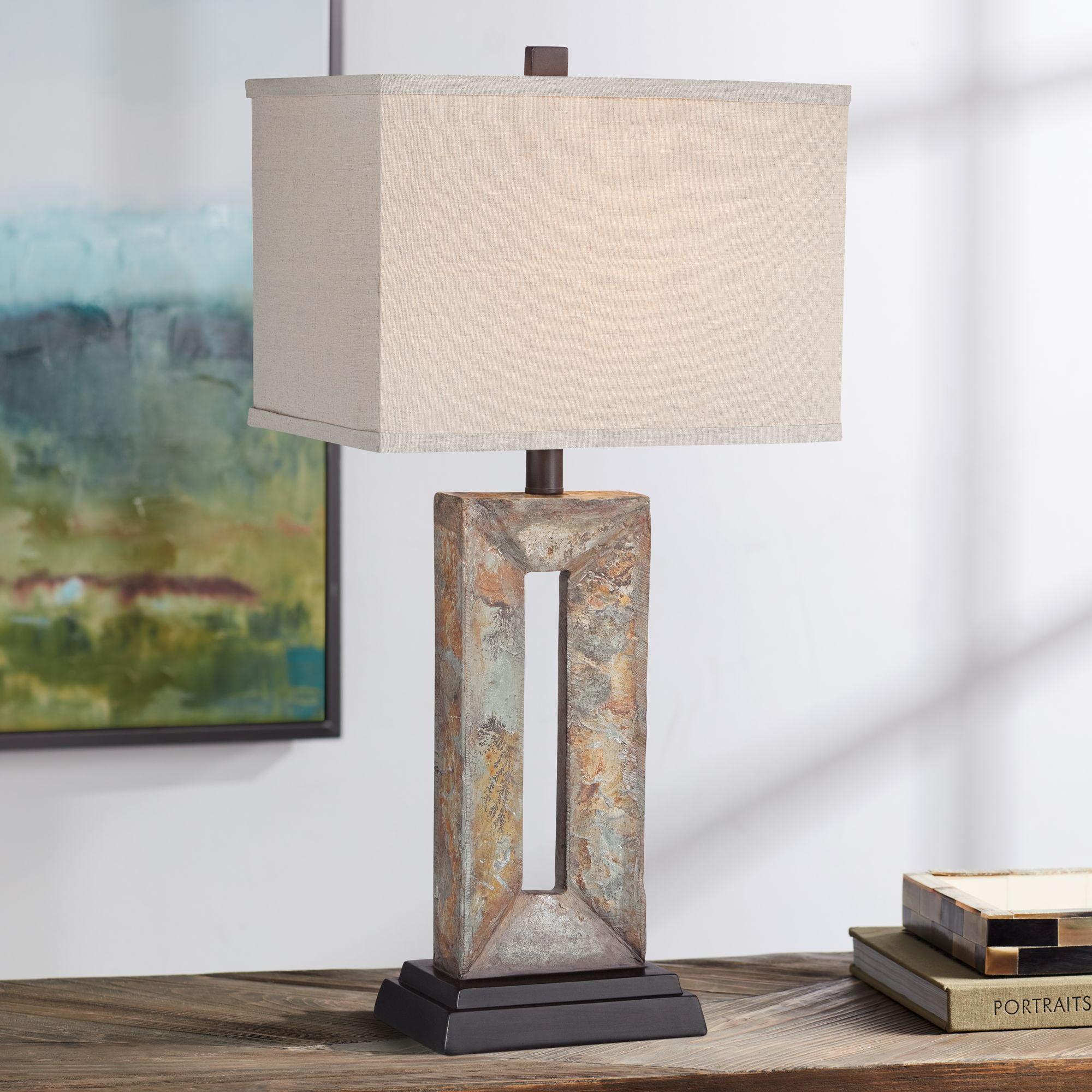 Franklin Iron Works Tahoe Rustic Table Lamp 26" High Natural Stale Rectangular Box Shade for Bedroom Living Room Bedside Nightstand Office Kids House