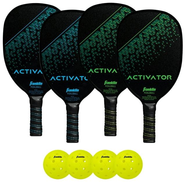 Blue and Green Plywood Pickleball Paddle Set with Yellow Balls