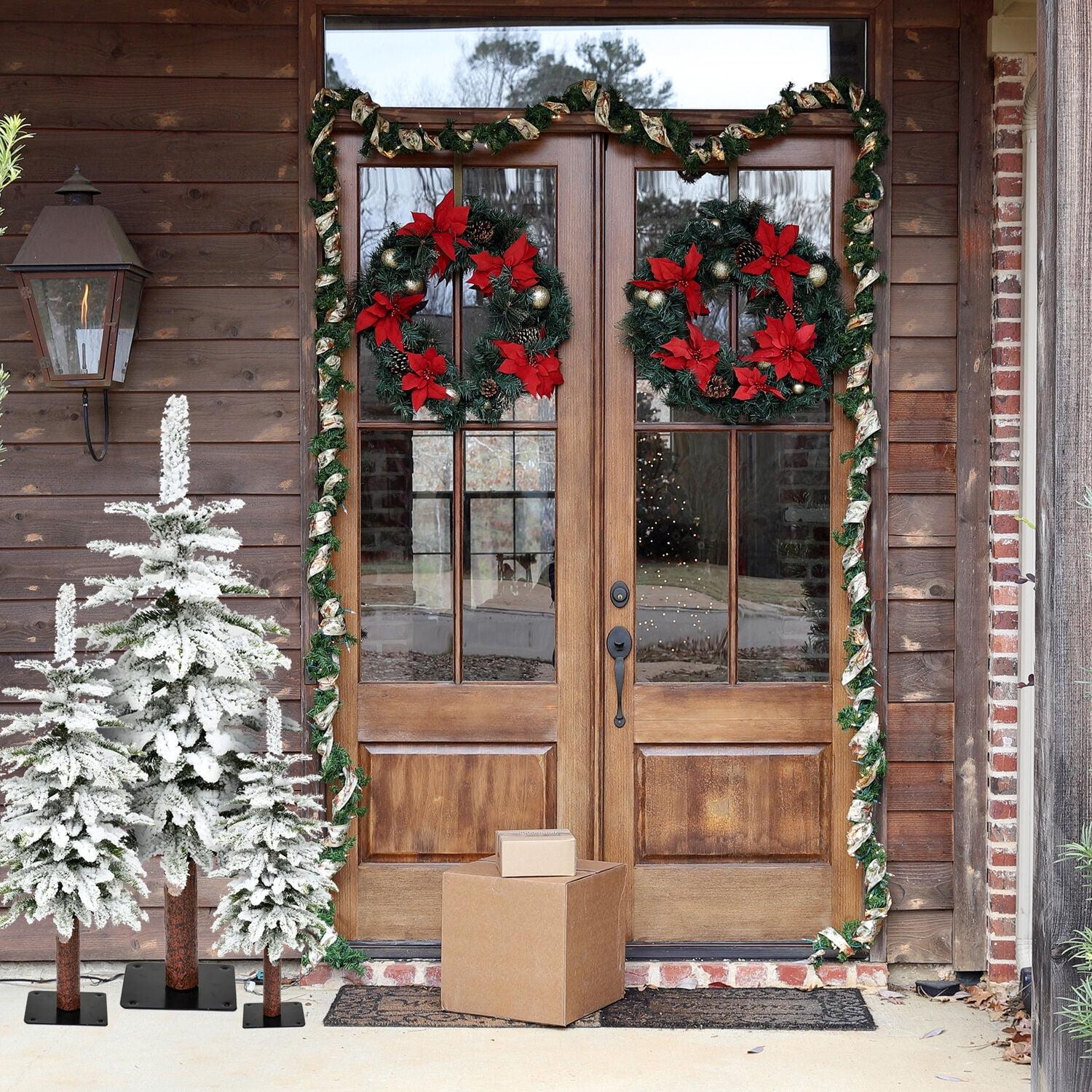 Fraser Hill Farm 2-Ft. Snowy Downswept Tree, No Lights | Metal Stand Included | Festive Christmas Holiday Decor | White | FFSD024-0SN