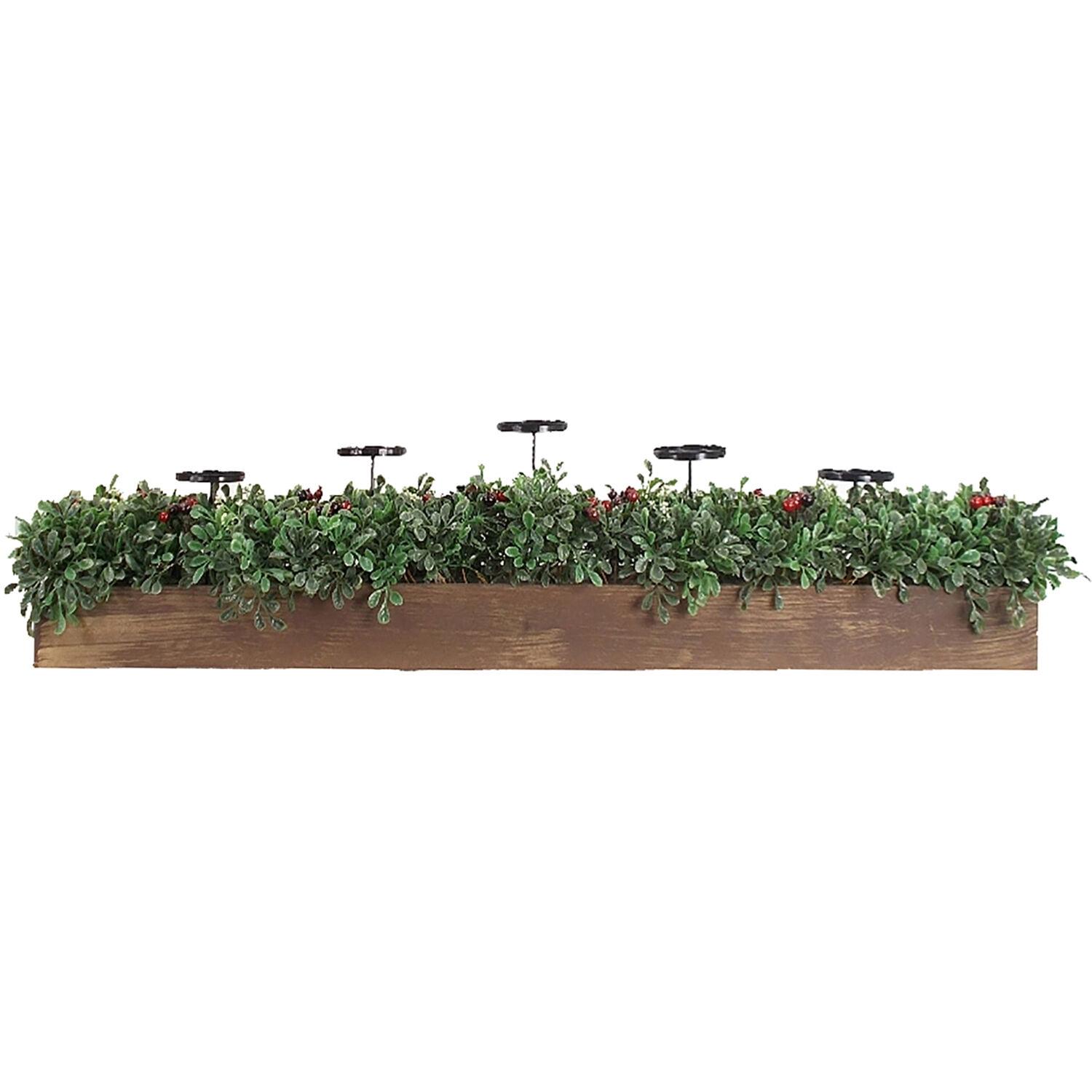 Rustic 42" Winter Candle Holder Centerpiece with Boxwood and Berries