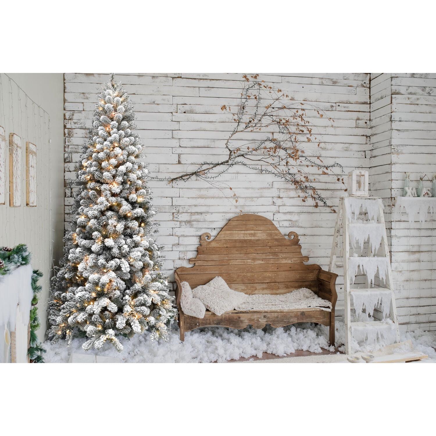 7.5-Ft White Flocked Alaskan Pine Christmas Tree with LED Lights