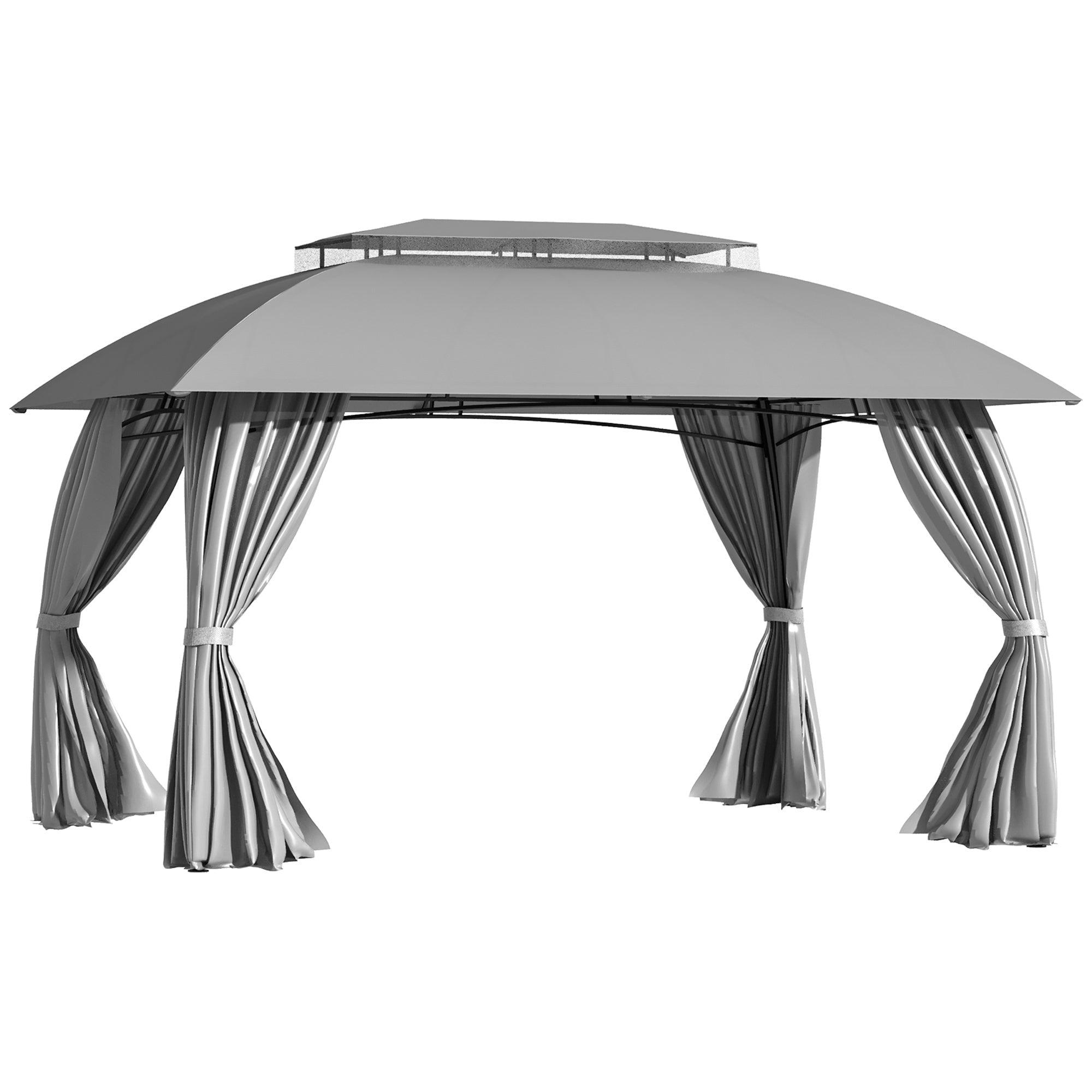 Gray Steel Double Vented Roof Patio Gazebo with Curtains