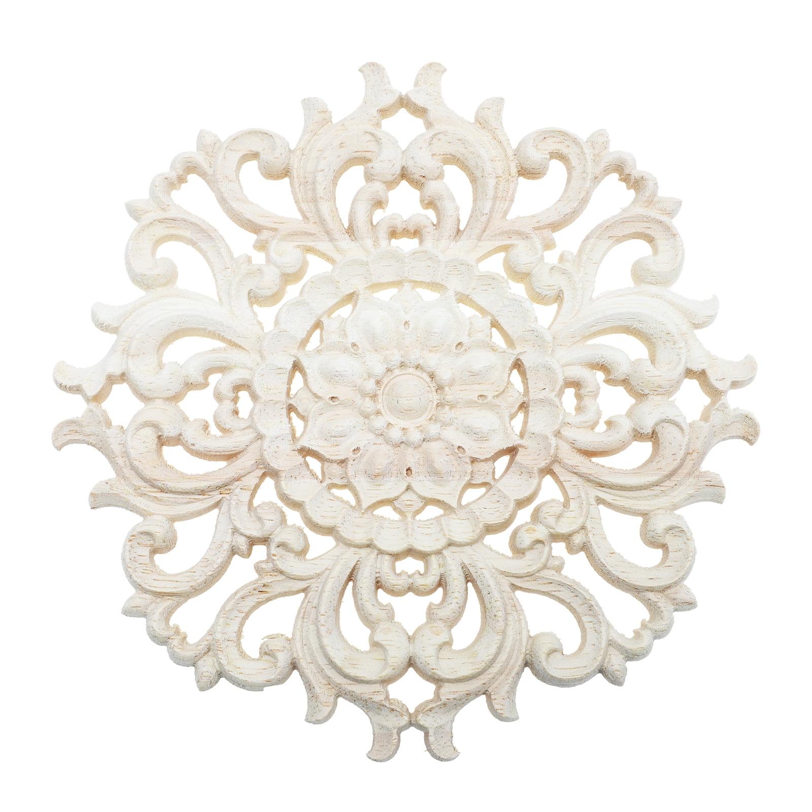 Frcolor Wood Corner Wooden Applique Onlay Furniture Cabinet Carved Decals Flower Unpainted Oval Appliques Diy Onlays Carving