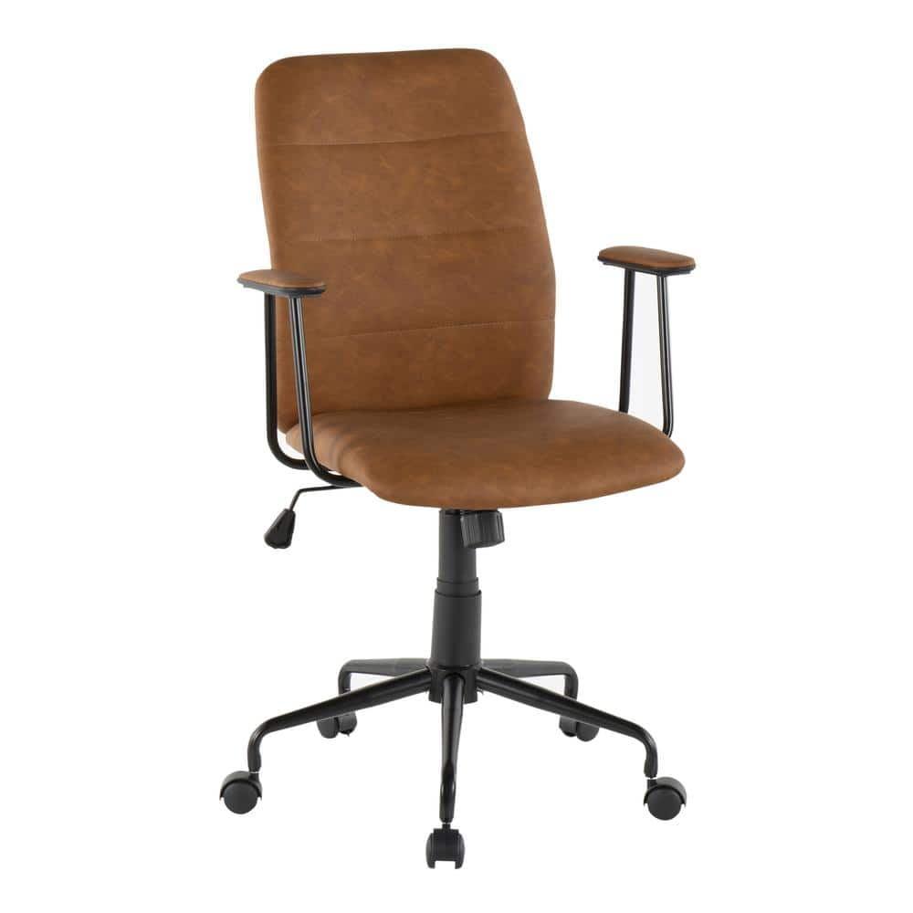 Fredrick Contemporary Office Chair Faux Leather Brown - LumiSource: Swivel, Adjustable, Metal Frame, Fixed Arms