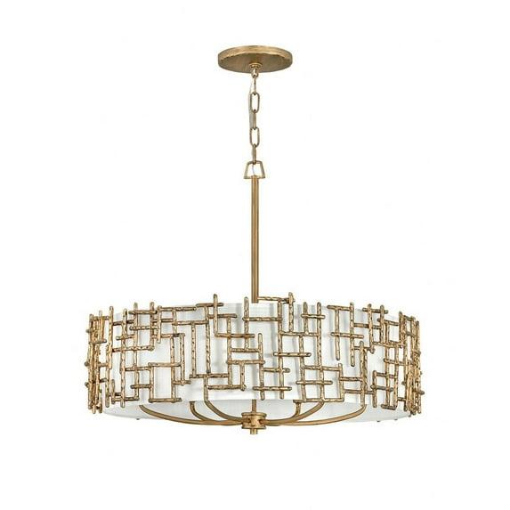 Farrah 6-Light White Linen Drum Chandelier w/ Hammered Crosshatch Bars