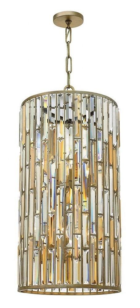 Gemma Silver Leaf 6-Light Drum Pendant with Crystal Prisms