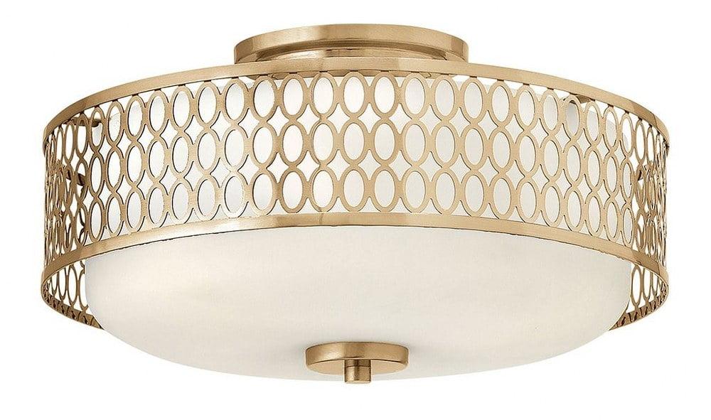 Etched Opal Glass 3-Light Semi-Flush Mount in Brushed Gold