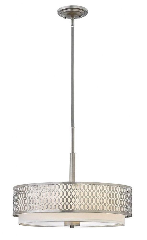 Elegant Brushed Nickel 3-Light Drum Chandelier with White Linen Shade