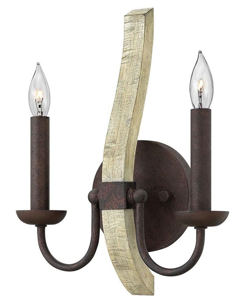 Middlefield Rustic Iron and Wood 2-Light Wall Sconce