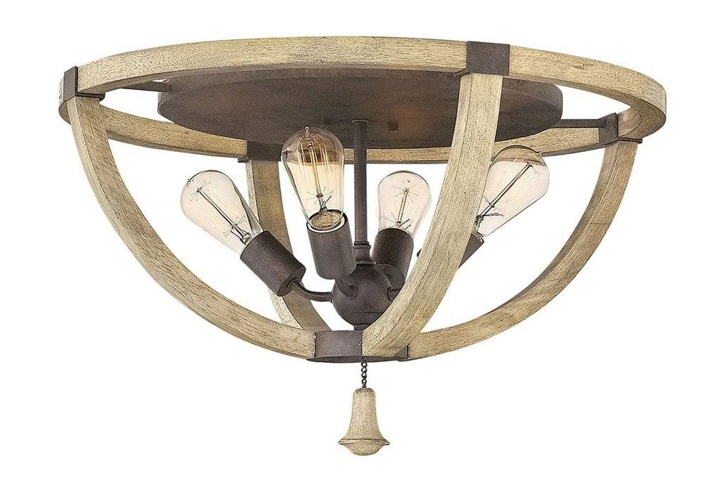 Rustic Weathered Ash and Iron 4-Light Globe Flush Mount