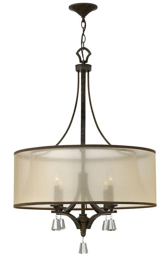 French Bronze 24" Drum Chandelier with Amber Sheer Shade