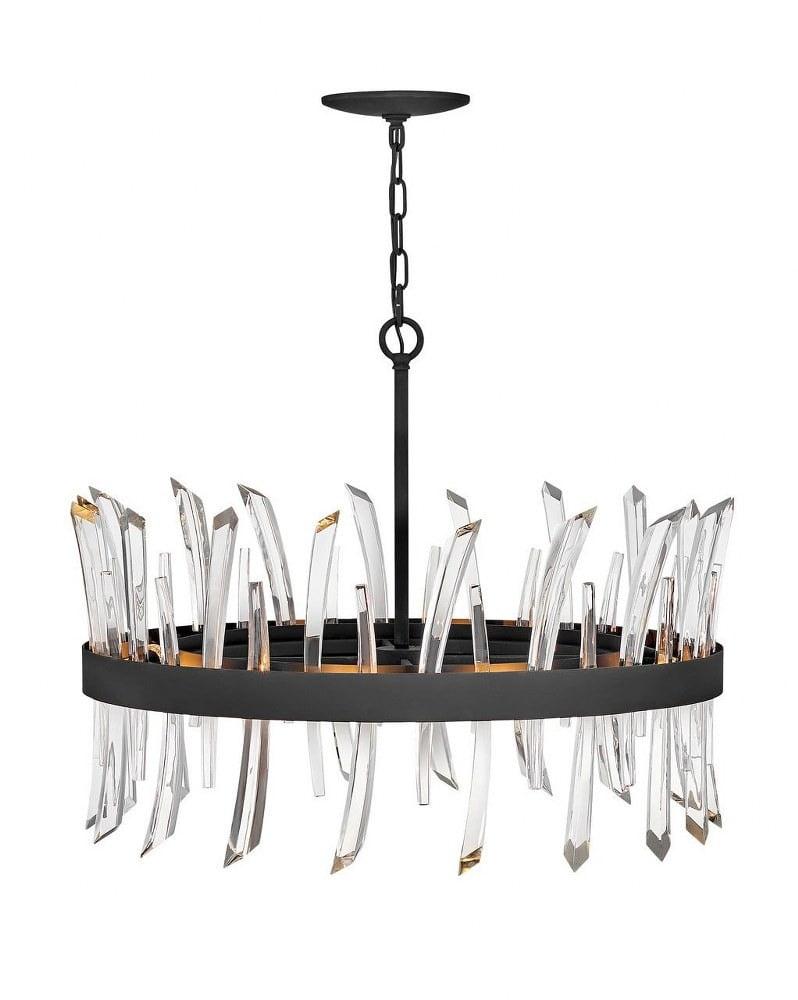 Eclat Noir 8-Light Black Crystal Wagon Wheel Chandelier