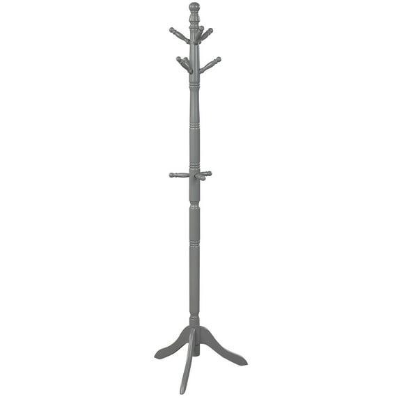 Tangkula Free Standing Coat Rack Solid Wood Hall Tree w/9 Hooks & 2 Adjustable Height Grey