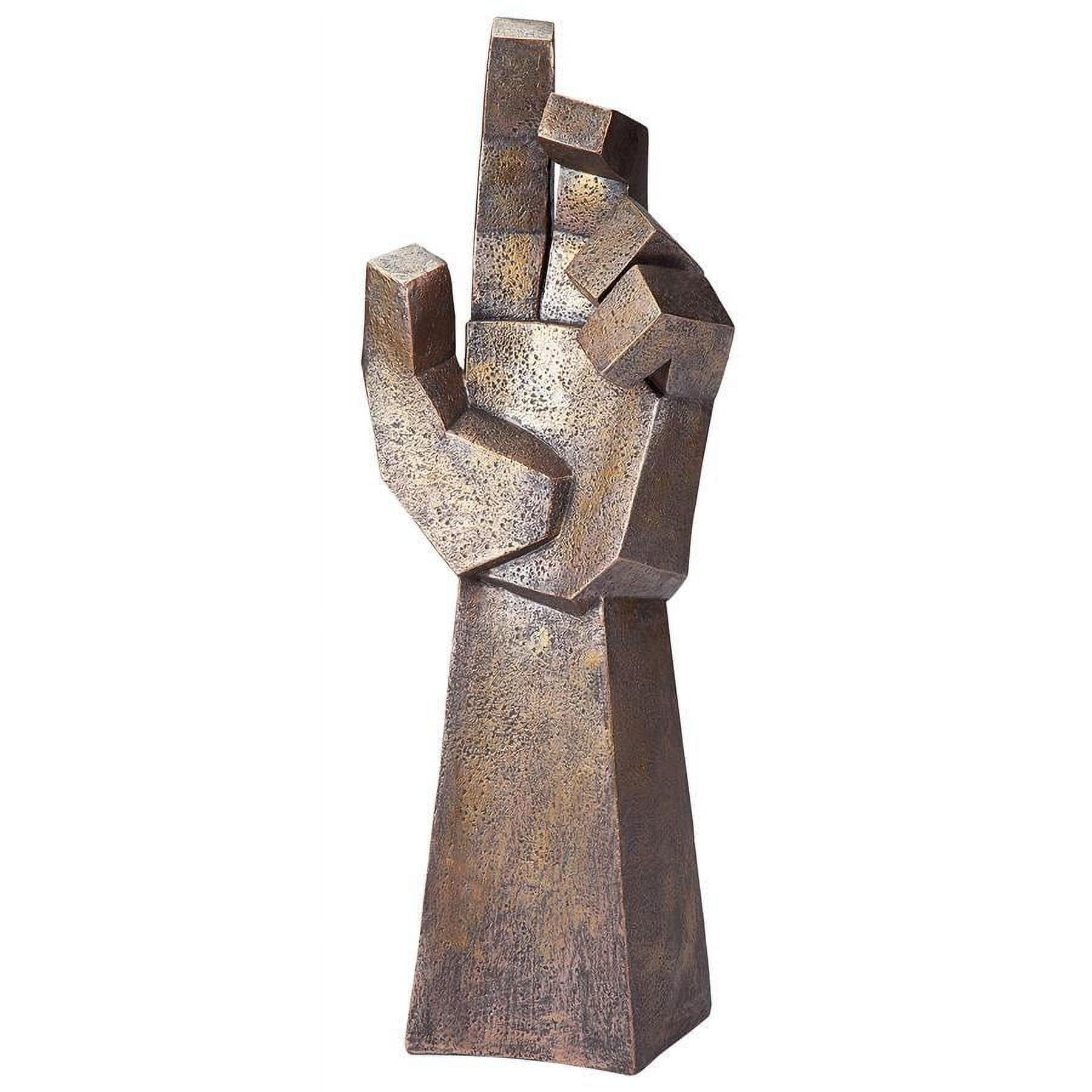 Bronze Cubist Hand Statue in Resin - 21" Modern Decor