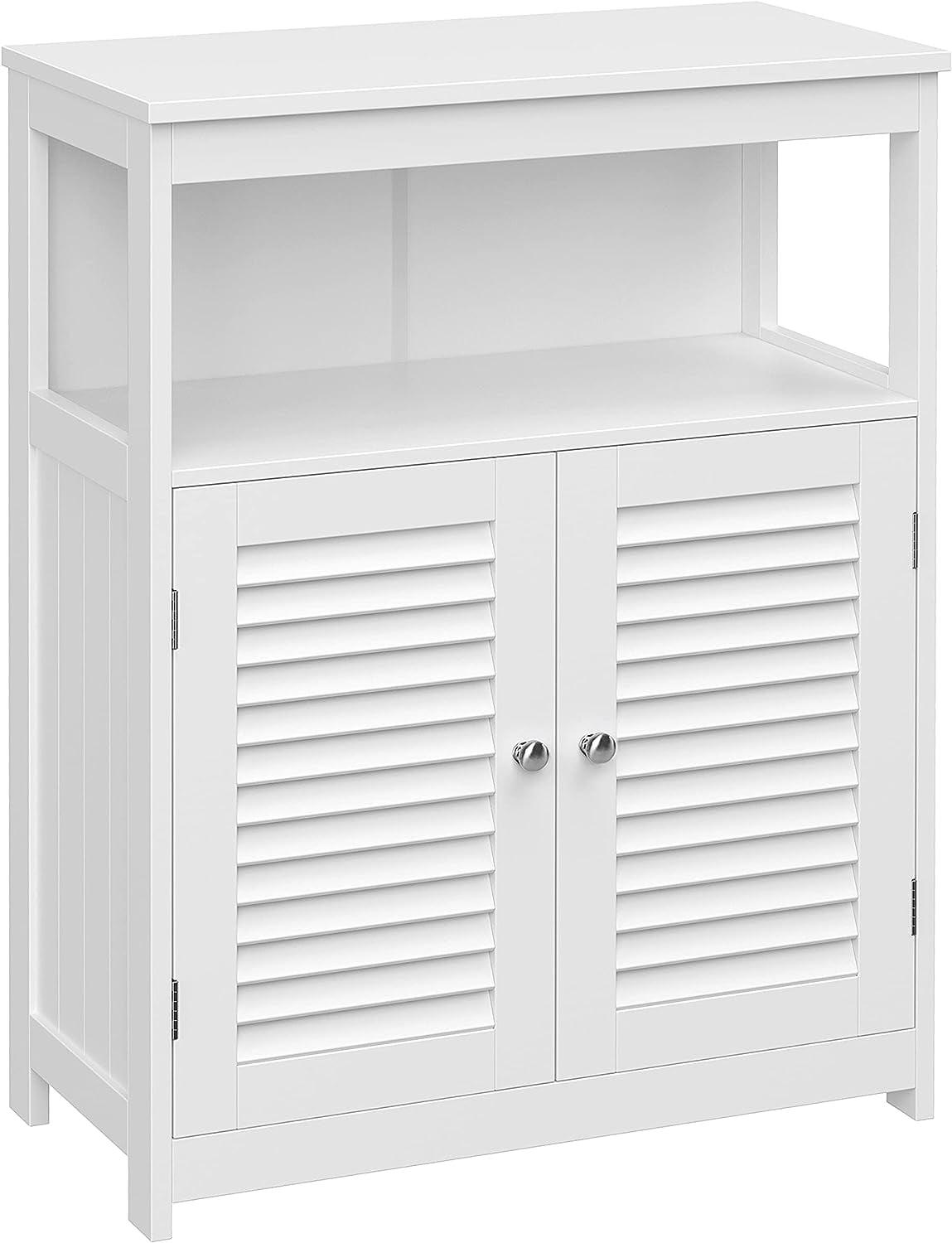 Bathroom Floor Cabinet, Wooden Freestanding Storage Cabinet with Double Shutter Door & Adjustable Shelf, Storage Cabinet for Bathroom Living Room (White)