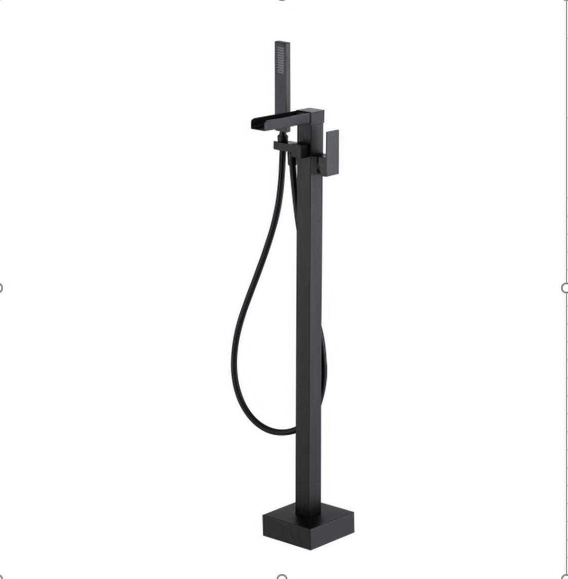 Matte Black Freestanding Floor Mount Tub Faucet with Hand Shower