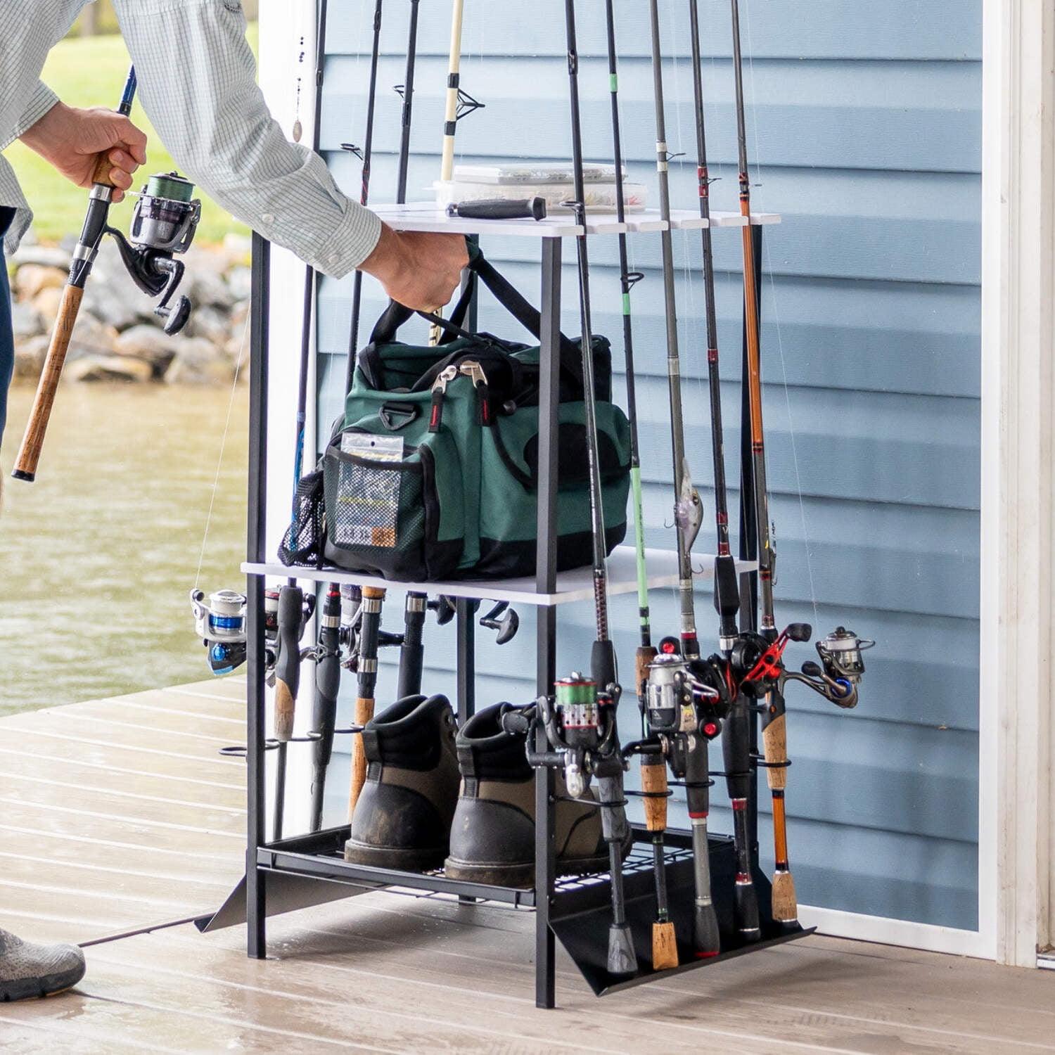 Teal Triangle Tarpin Fishing Pole Stand | Holds up to 10 Rods
