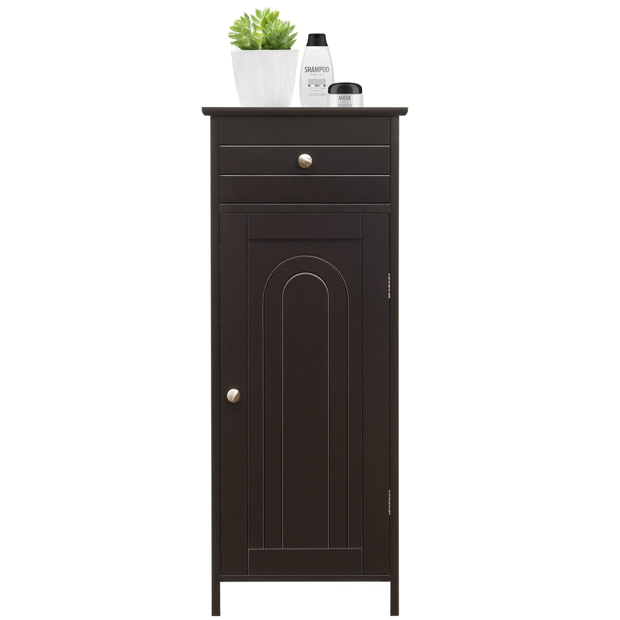 Bathroom Floor Cabinet, Standing Cabinet with Drawer and Doors, Storage Cabinet with 2 Adjustable Shelves, Brown