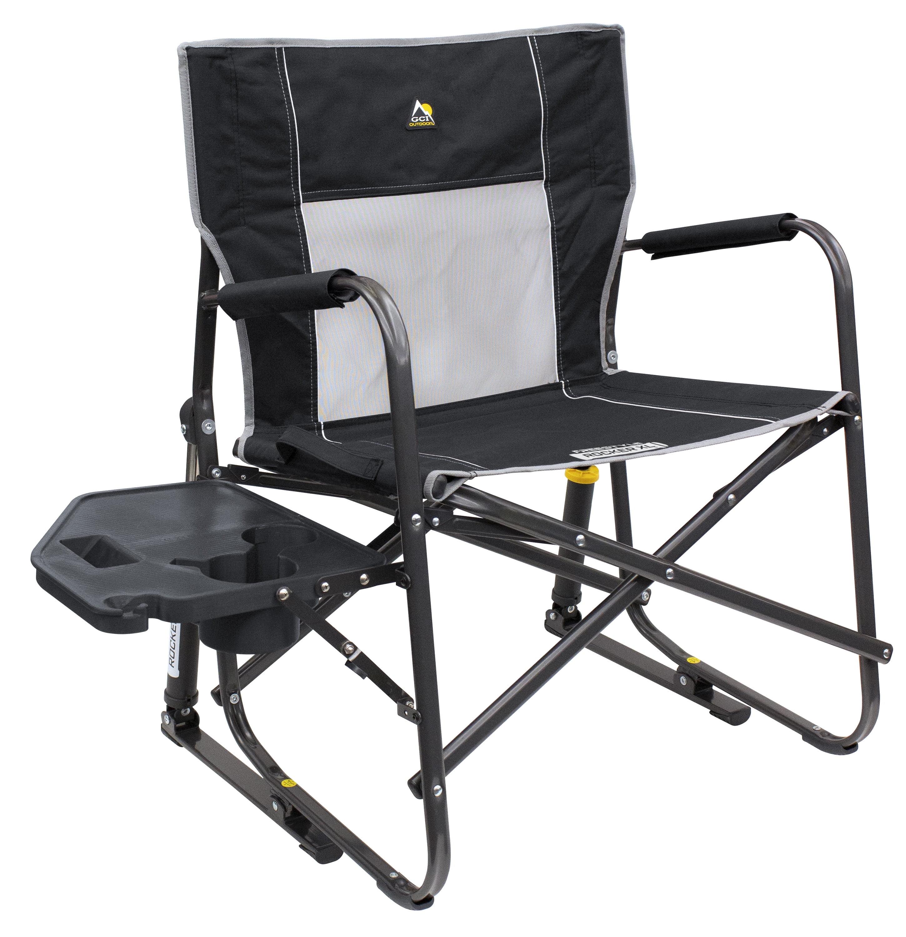 GCI Outdoor Freestyle Rocker XL with Side Table Oversized Rocking Camp Chair, Black