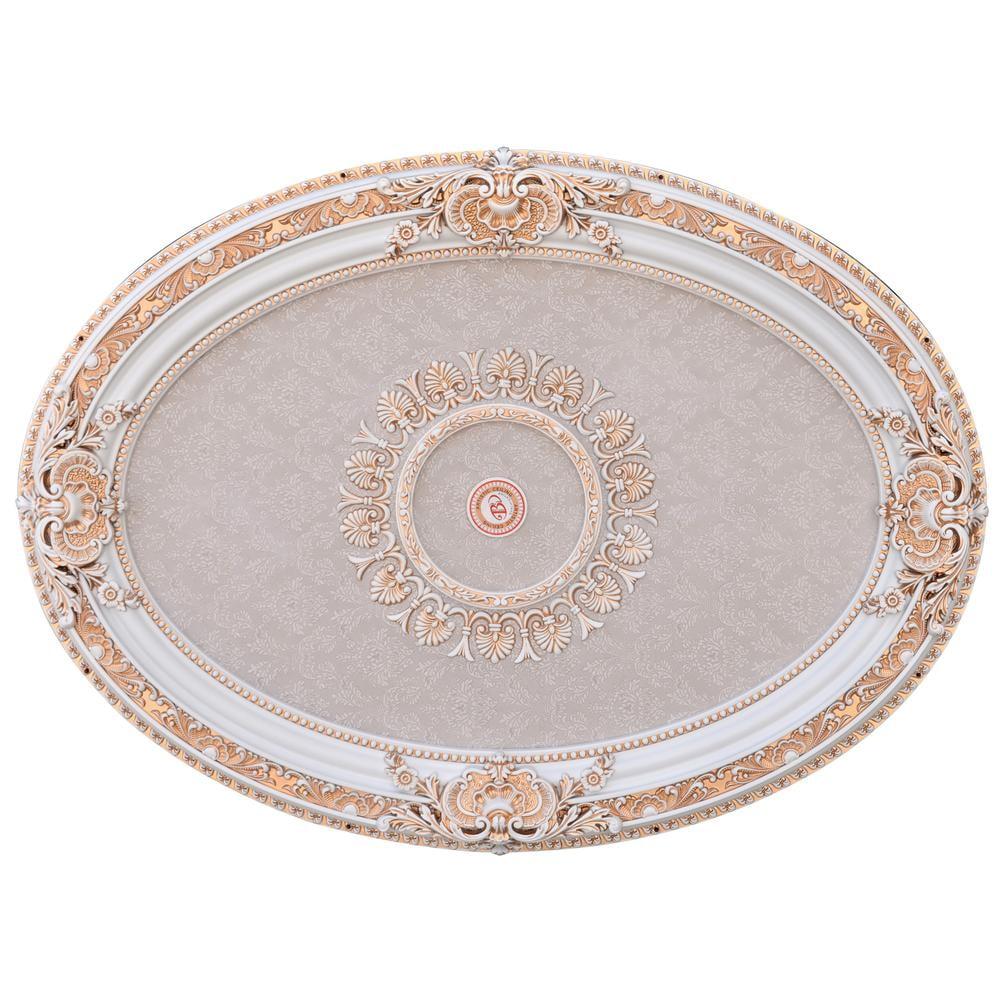 French Blanco Oval White and Gold Ceiling Medallion