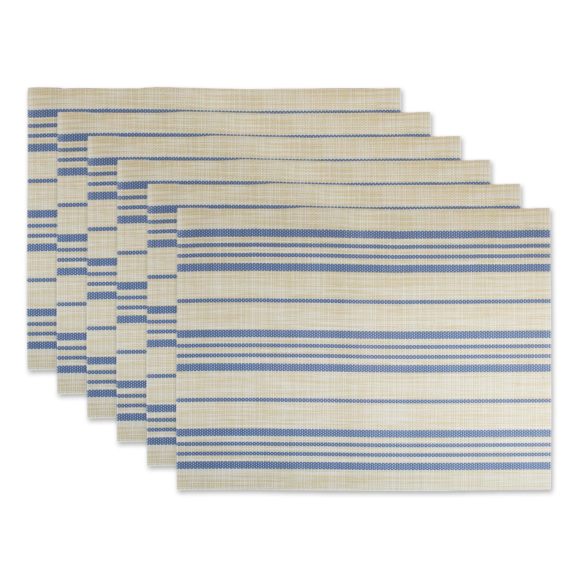 French Blue and Beige Striped PVC Woven Placemat Set