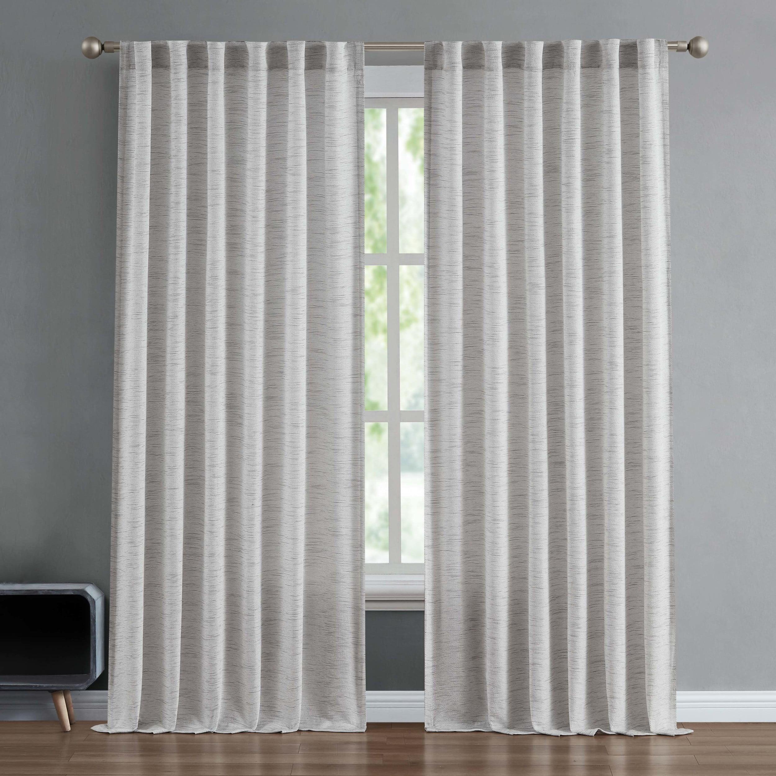 Gray Pleated Sheer Linen Back Tab Curtains, 96-inch