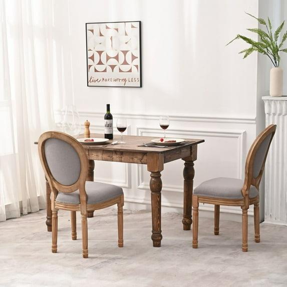 French Country Dining Chairs, Upholstered Farmhouse Dining Room Chairs with Round Back and Wood Legs - Set of 2 Antique grey white
