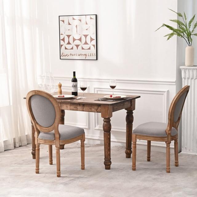 French Country Dining Chairs, Upholstered Farmhouse Dining Room Chairs with Round Back and Wood Legs - Set of 2 Antique grey white