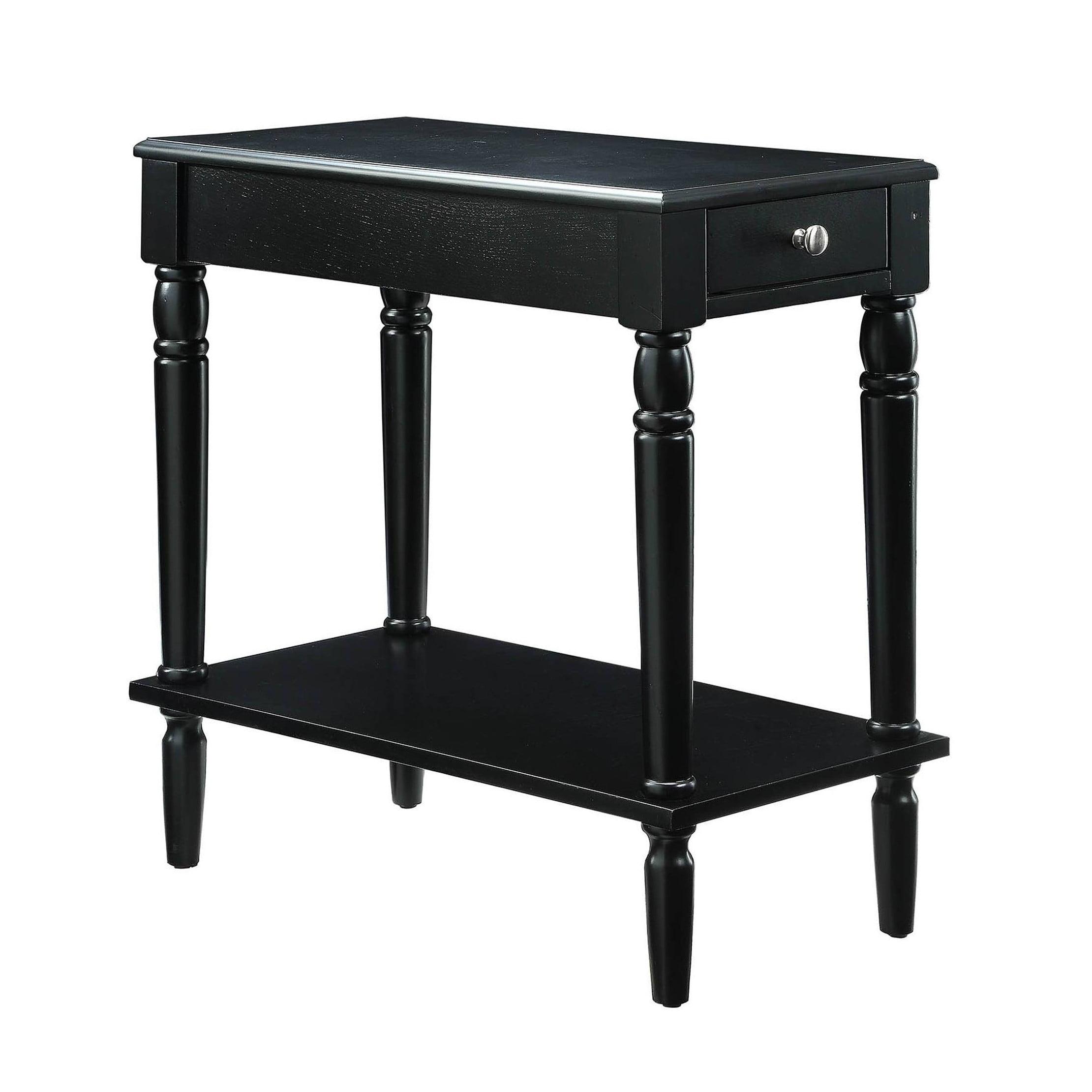 Elegant Square Black Wood End Table with Storage and Turned Legs