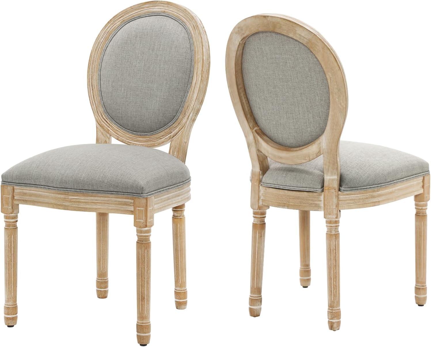 2PC French Country Dining Chairs with Round Back,Solid Wood Legs, Accent Side Chairs