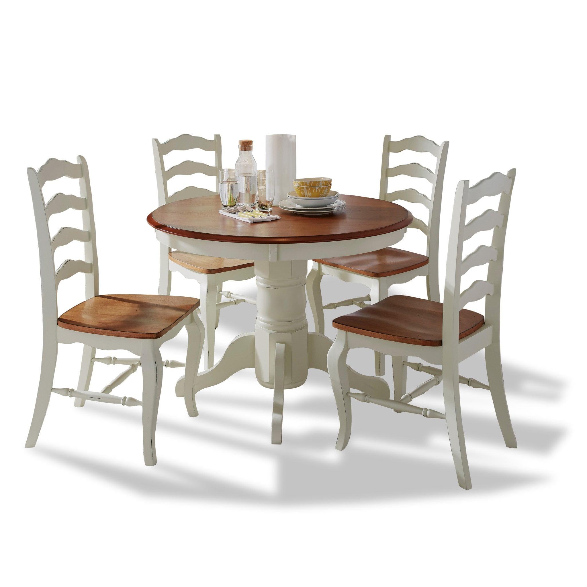 French Countryside 5-Piece Oak and Off-White Dining Set