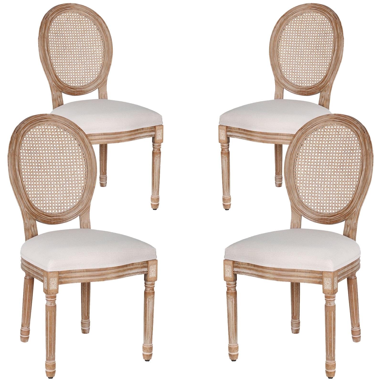 French Country Dining Chairs Set of 4, Cream Kitchen & Dining Room Chairs Set of 4, Ivory Linen Upholstered Dining Chairs, Wood Legs, Sillas De Comedor (Fabric, Beige, 4Pcs)