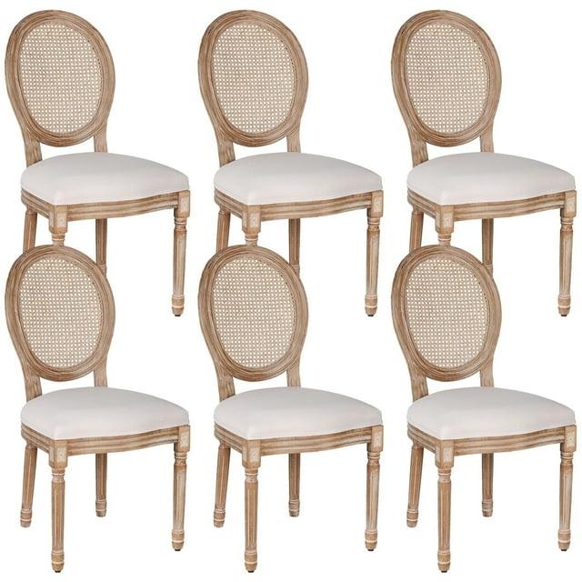 One Allium Way® French Style Rattan Back Solid Wood Upholstered Dining Chairs(Set of 6)