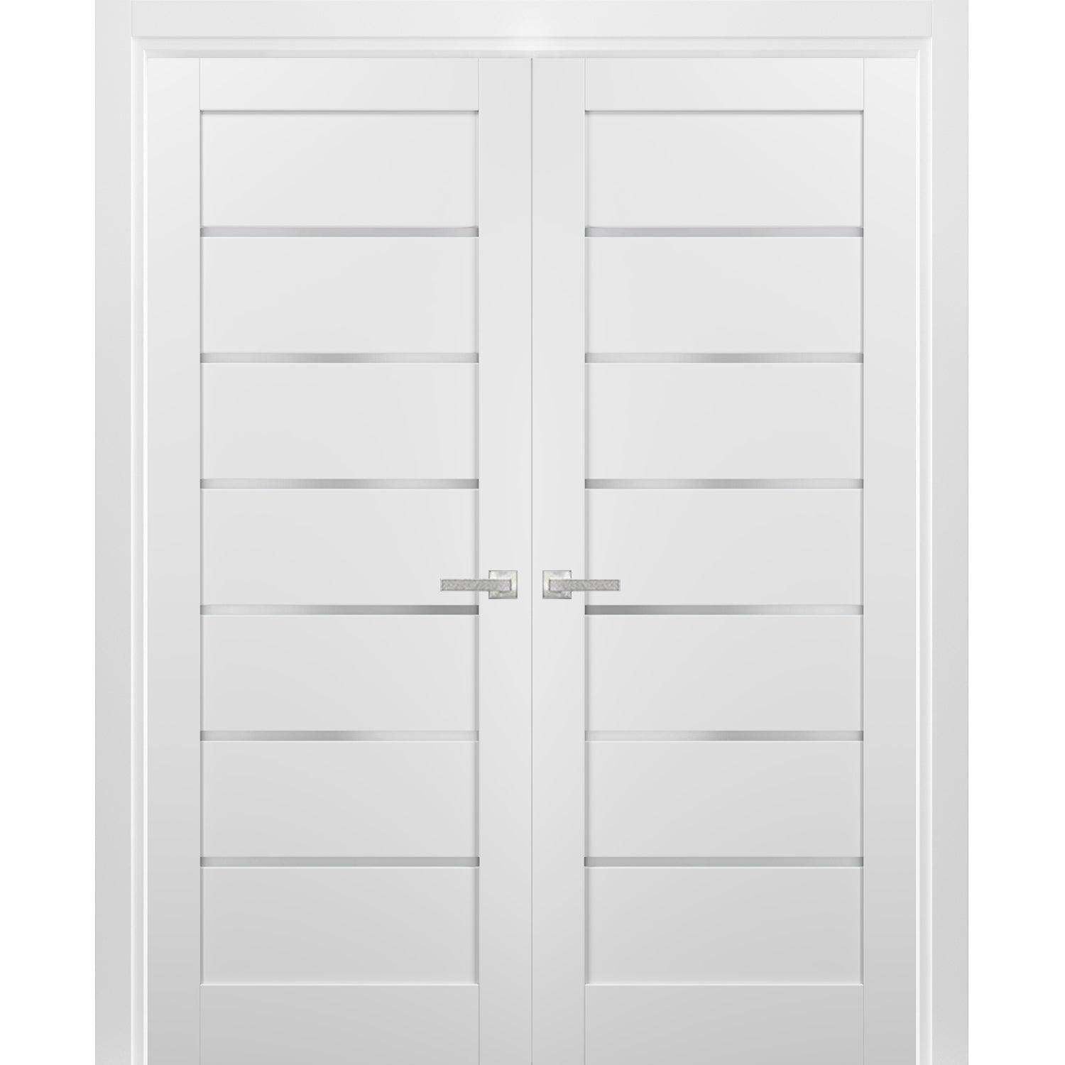 SARTODOORS Quadro Frosted Glass French White Doors with Installation Hardware Kit