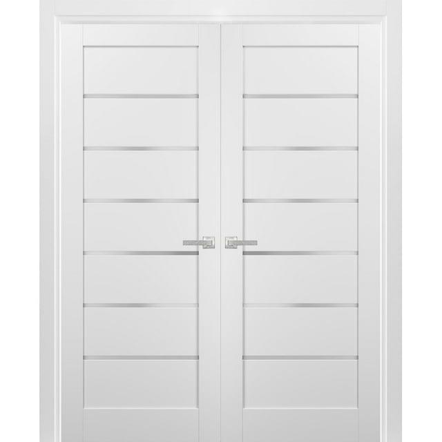 SARTODOORS Quadro Frosted Glass French White Doors with Installation Hardware Kit