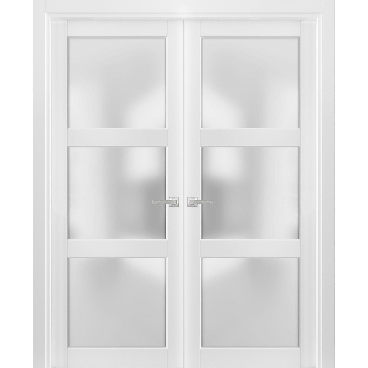 White Pine 60" x 96" Frosted Glass 3-Panel Double Doors