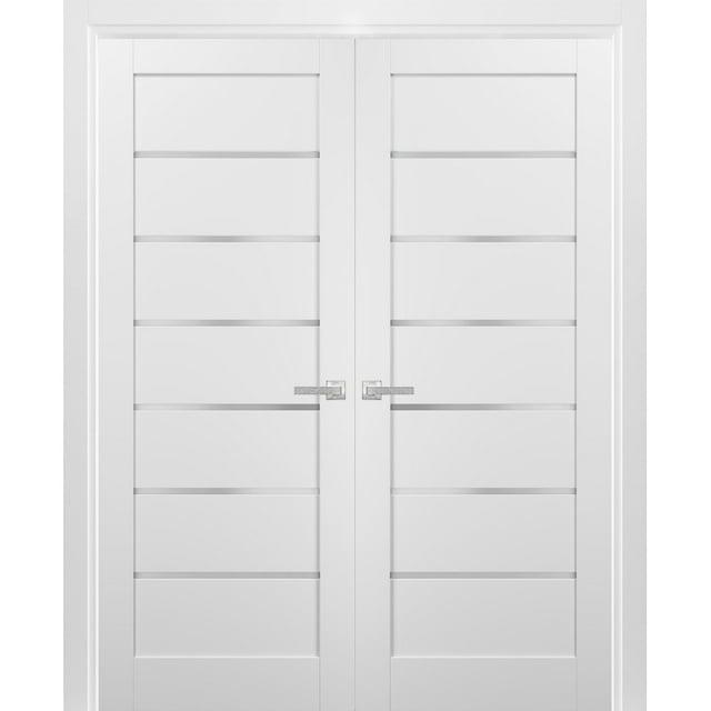 French Double Panel Lite Doors with Hardware | Quadro 4117 White Silk with Frosted Opaque Glass | Sample of Color
